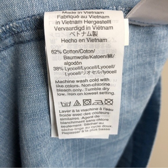 Madewell Blouse Womens Size XXS Blue Chambray Short Sleeve V Neck Oversized Boxy - Picture 10 of 11